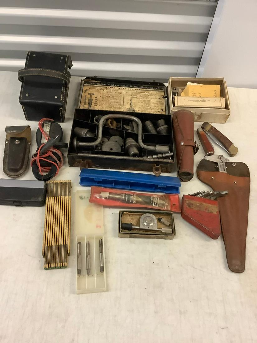 Lot of various tools, sewing, reseater, pocket knives (1 of 1)