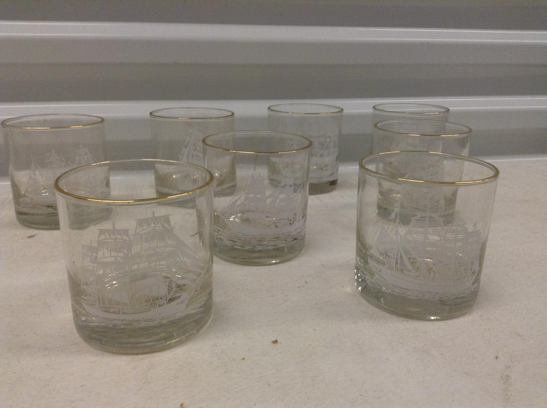 Set of 8 Houze Art Nippon Maru Japan Clipper Ship: Set of 8 Houze Art Nippon Maru Japan Clipper Ship Whiskey Glasses
