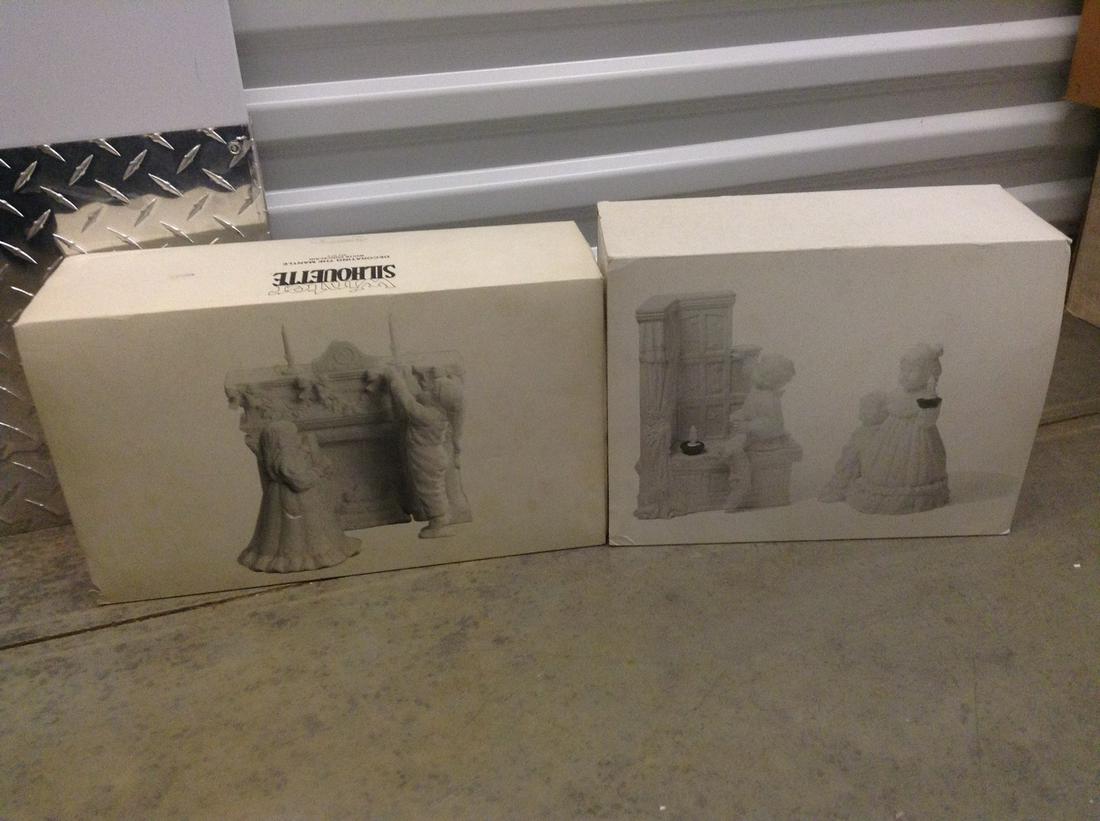 Dept. 56 Winter Silhouette "A Bright Star on Christmas: Dept. 56 Winter Silhouette "A Bright Star on Christmas Eve" and "Decorating the Mantle" with boxes