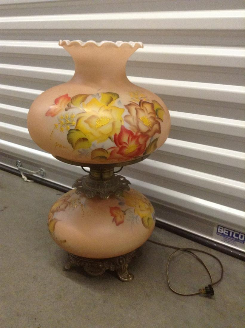 Early Hand painted Hurricane Style Lamp Signed Pam (one (1 of 1)