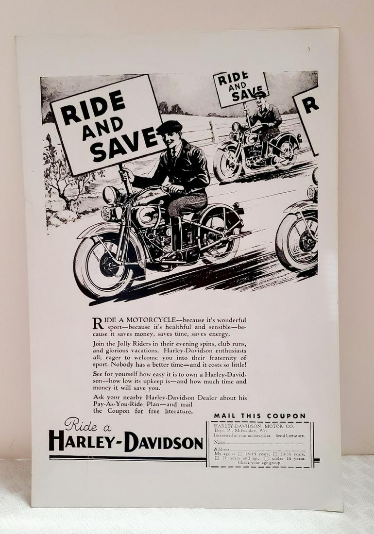 Vintage Harley Davidson Ride and Save Metal Sign 12x18": Vintage Harley Davidson Ride and Save Metal Sign 12x18"