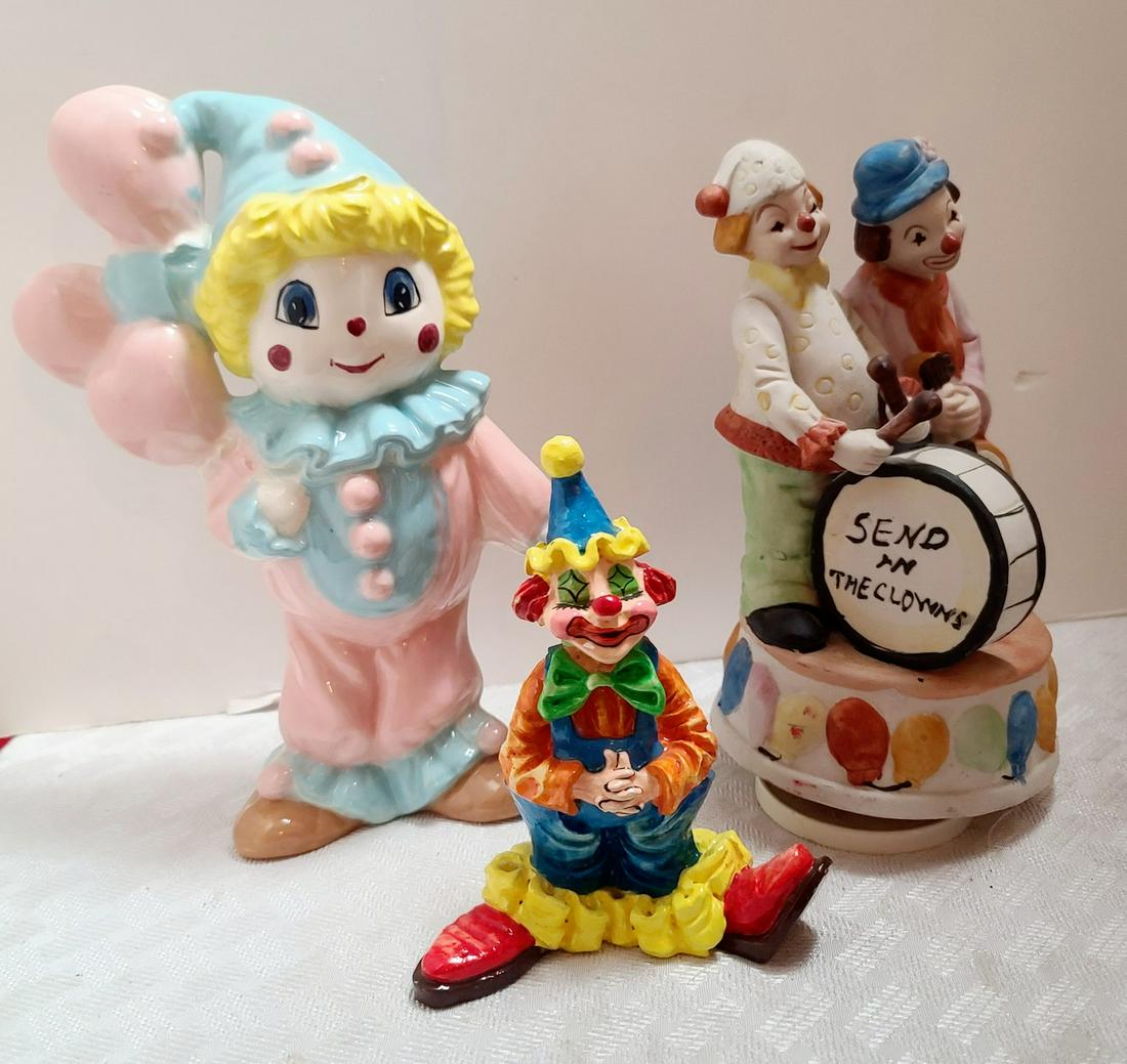 Vintage Clown Figurines and Music Box Tallest 10": Vintage Clown Figurines and Music Box Tallest 10"