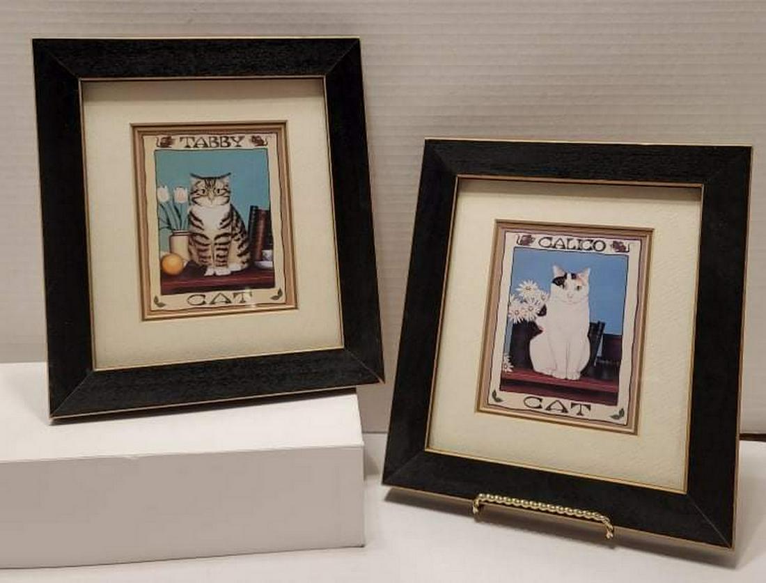 Folk Art Framed Cat Prints 7.5x8.5" each (1 of 1)