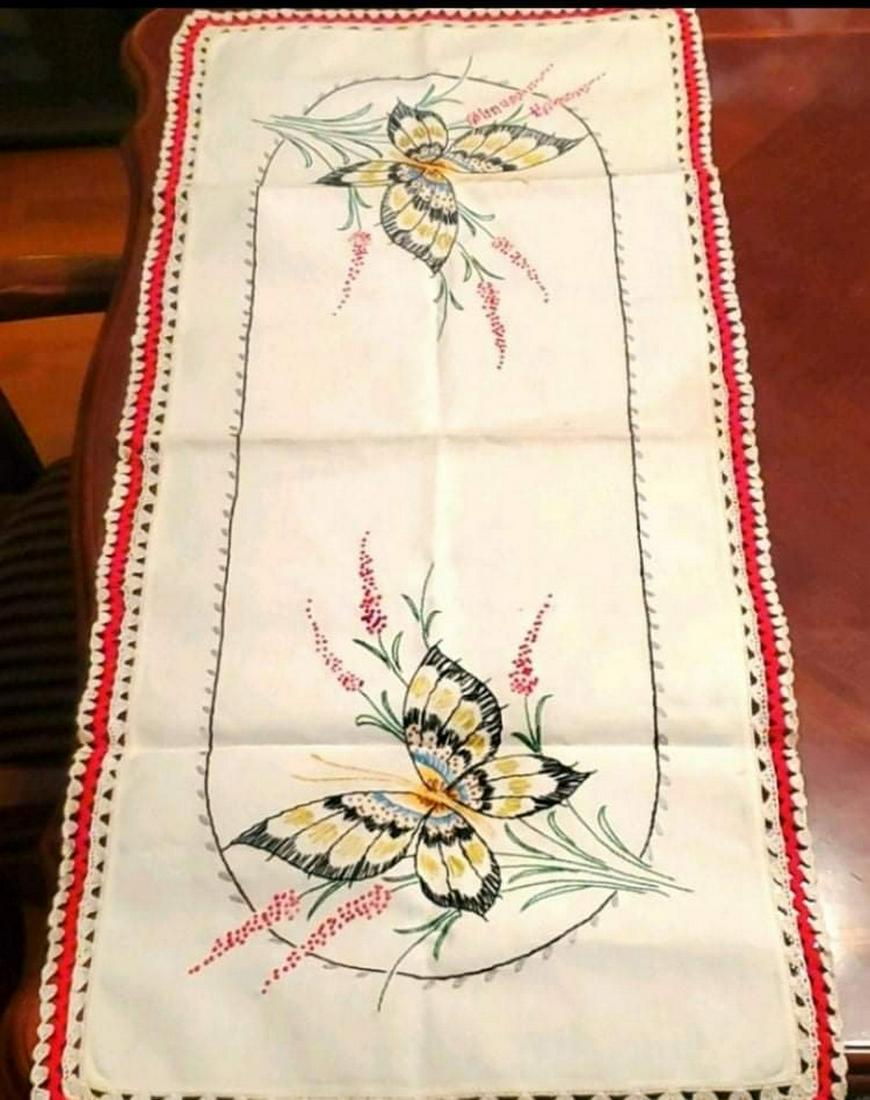 Midcentry Hand Crocheted Needlepoint Runner (couple (1 of 1)