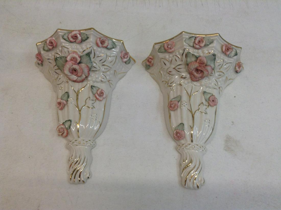 Pair of Vintage Singed Chantilly China Wall Shelves 9": Pair of Vintage Singed Chantilly China Wall Shelves 9" tall