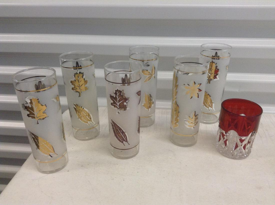 Lot of Vintage Libby Bronze Leaf Glasses and more: Lot of Vintage Libby Bronze Leaf Glasses and more