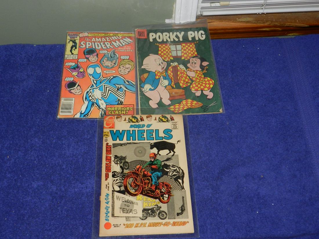 3 Vintage 1960s Comics Porky World of Wheels Spiderman (1 of 1)