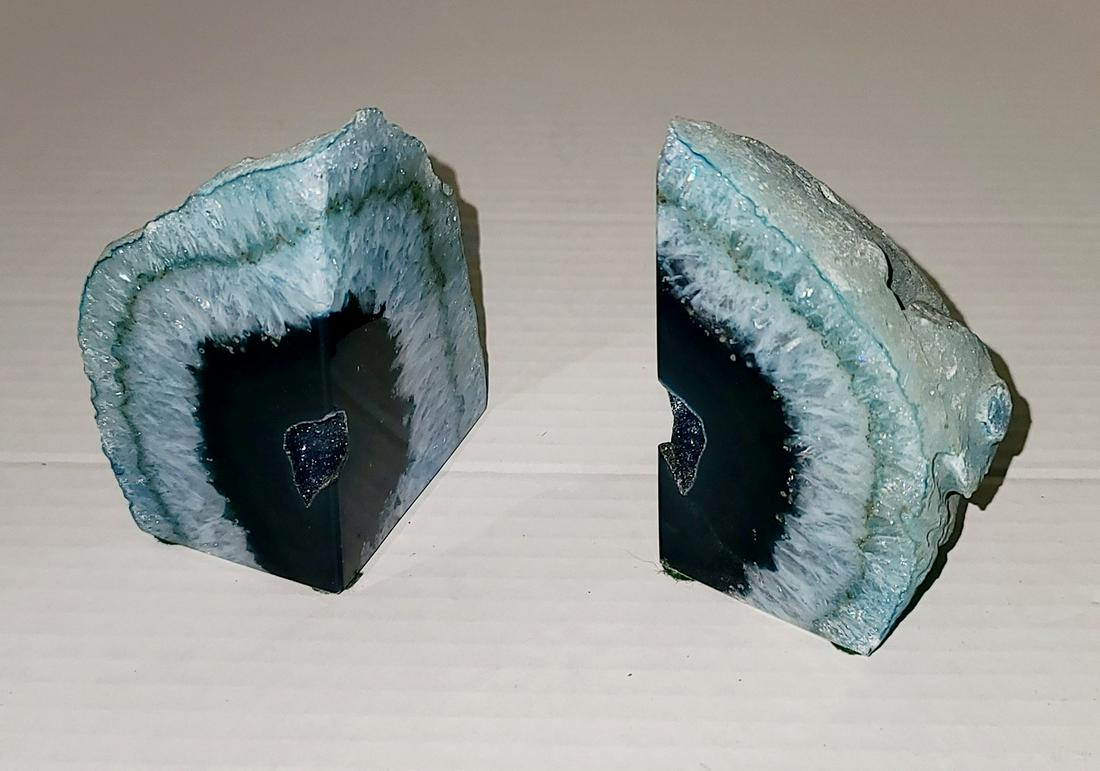Blue Agate Geode Bookends Made in Brazil 4x3" each (1 of 1)