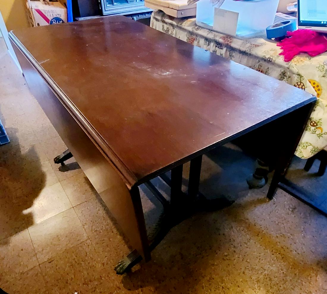 Antique Footed Folding Leaf Table Wood 29x50x29 folded (1 of 2)