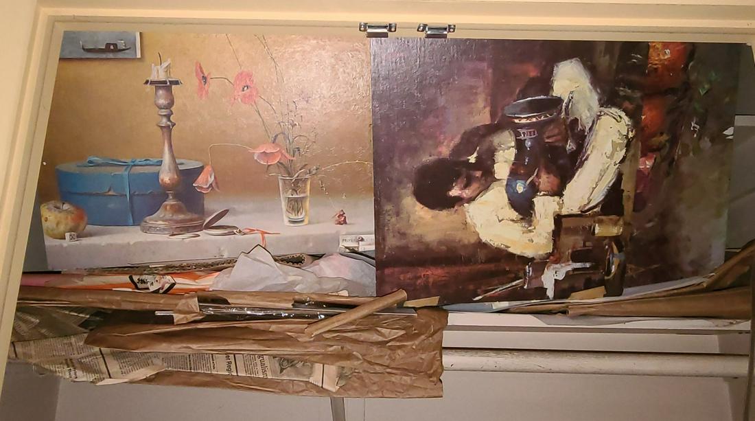 Closet Shelf of Unframed Original Art: Closet Shelf of Unframed Original Art