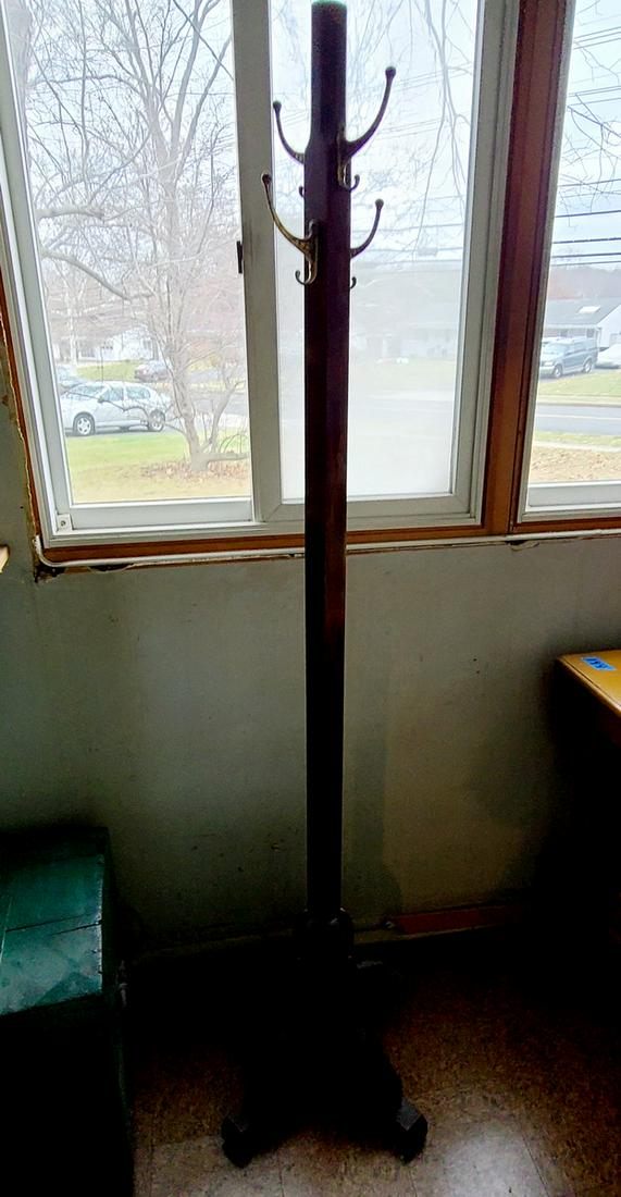 Vintage Wood and Brass Coat Tree 70" tall (1 of 2)