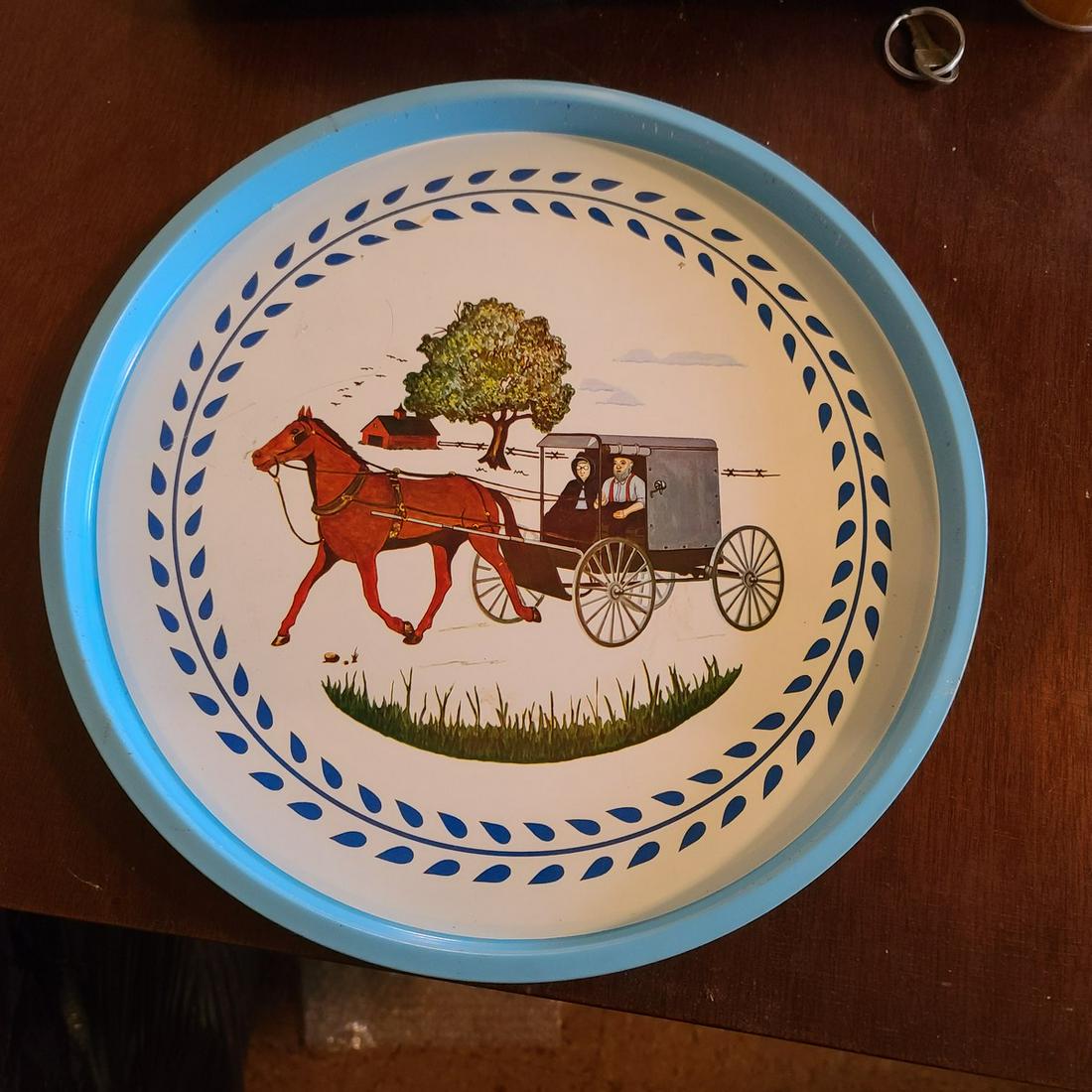 Vintage Metal Amish Tray 13" Diameter: Vintage Metal Amish Tray 13" Diameter