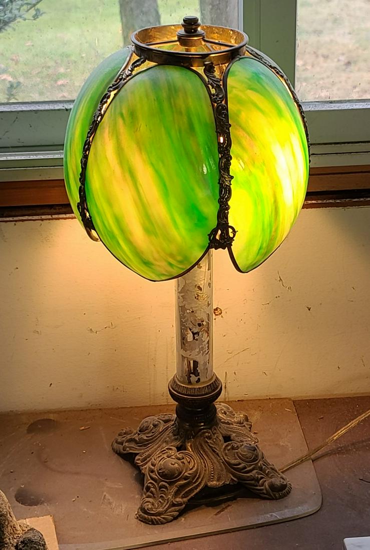 Vintage or Antique Glass and Metal Lamp 19x9" working: Vintage or Antique Glass and Metal Lamp 19x9" working