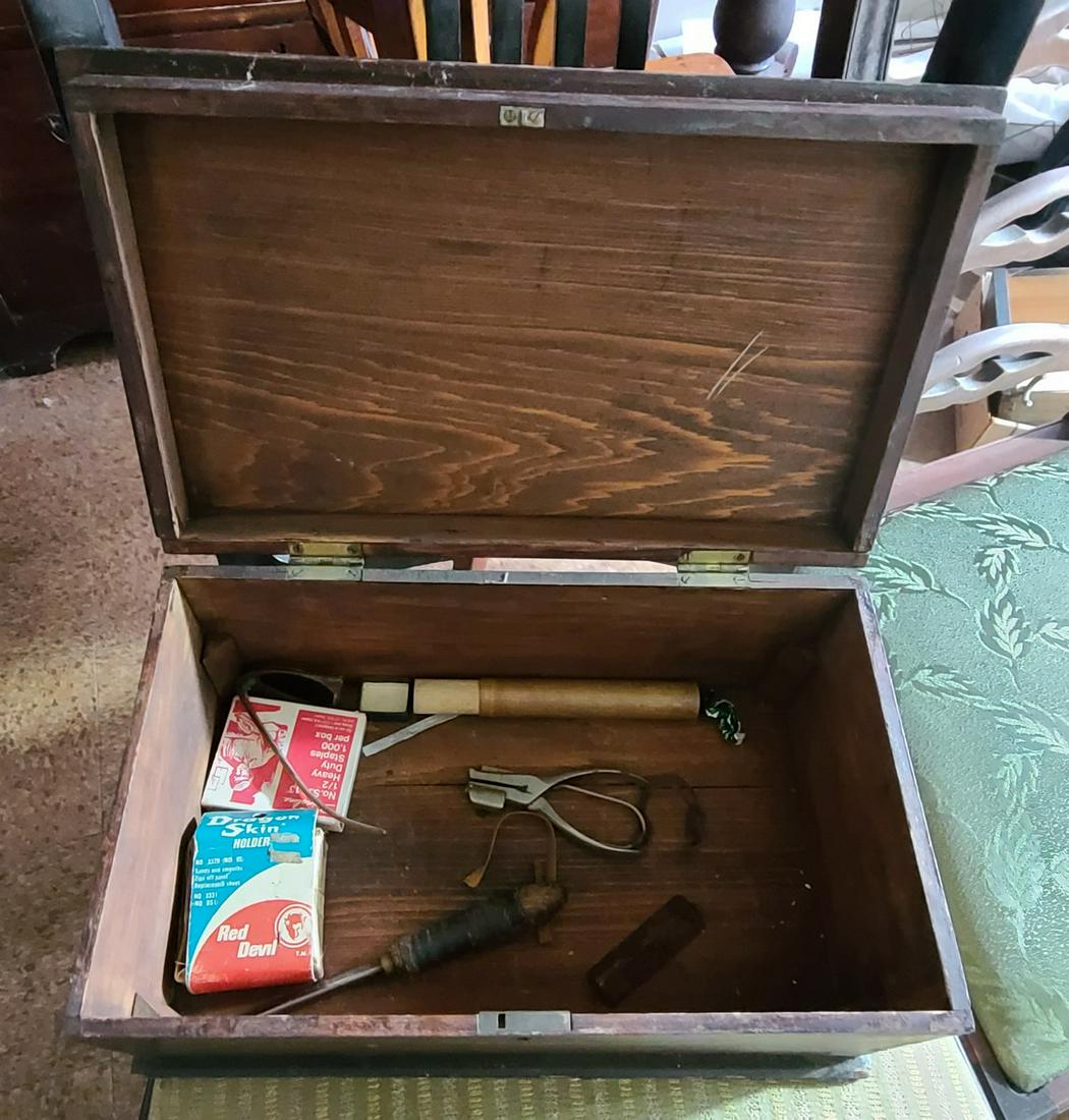 Vintage Wood Box and contents 6x15x9" (1 of 1)