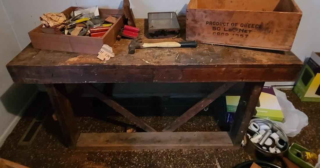 Vintage Wood Tool Bench 28x54x22 no contents (1 of 1)