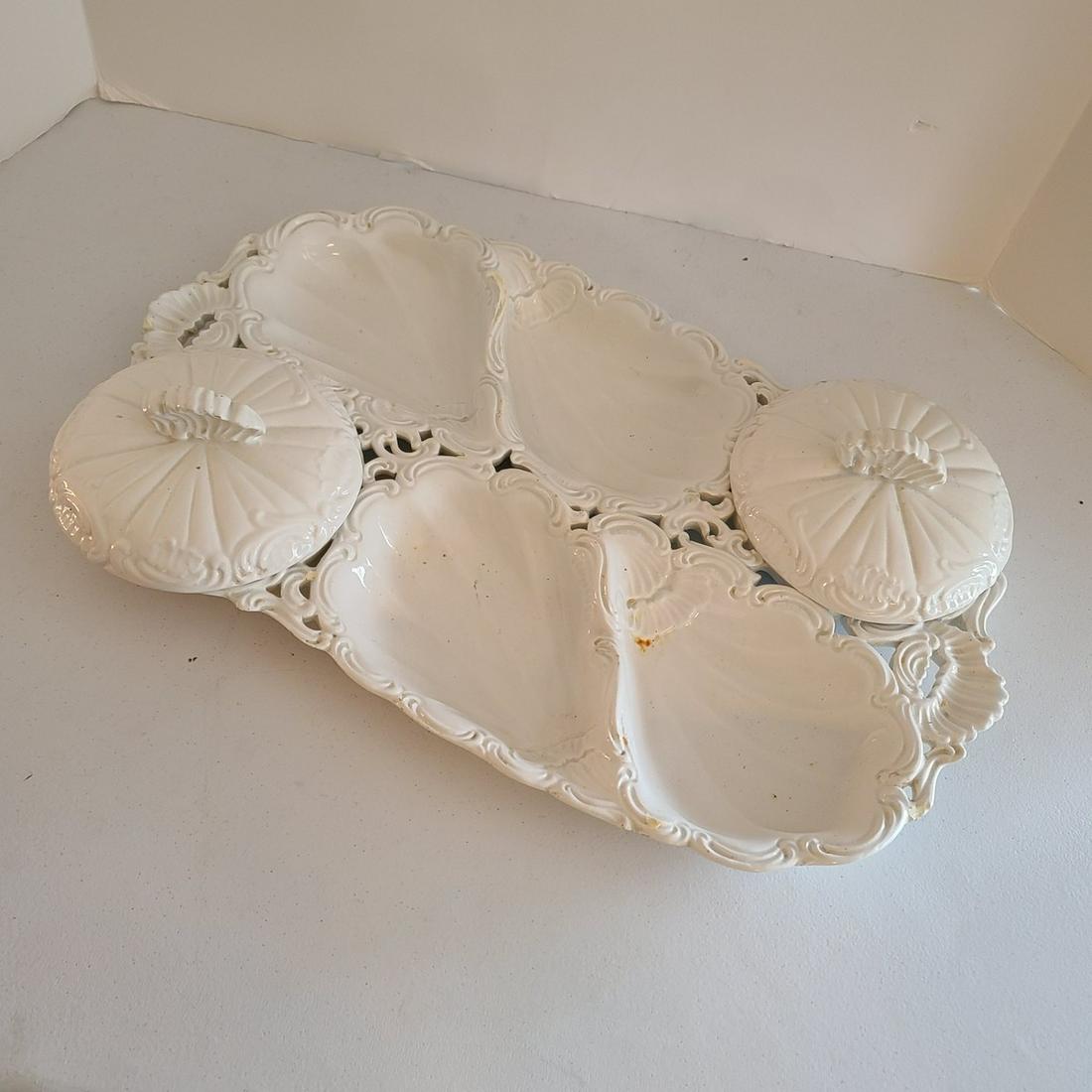 6 section vintage ceramic server w/lids signed Italy (1 of 1)