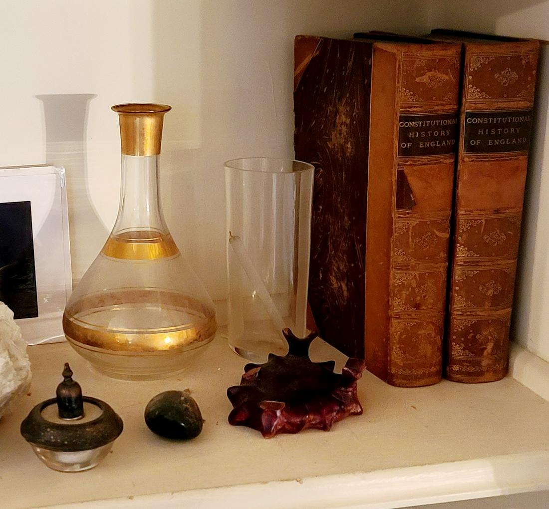 shelf contents including antique books lighter and more (1 of 1)