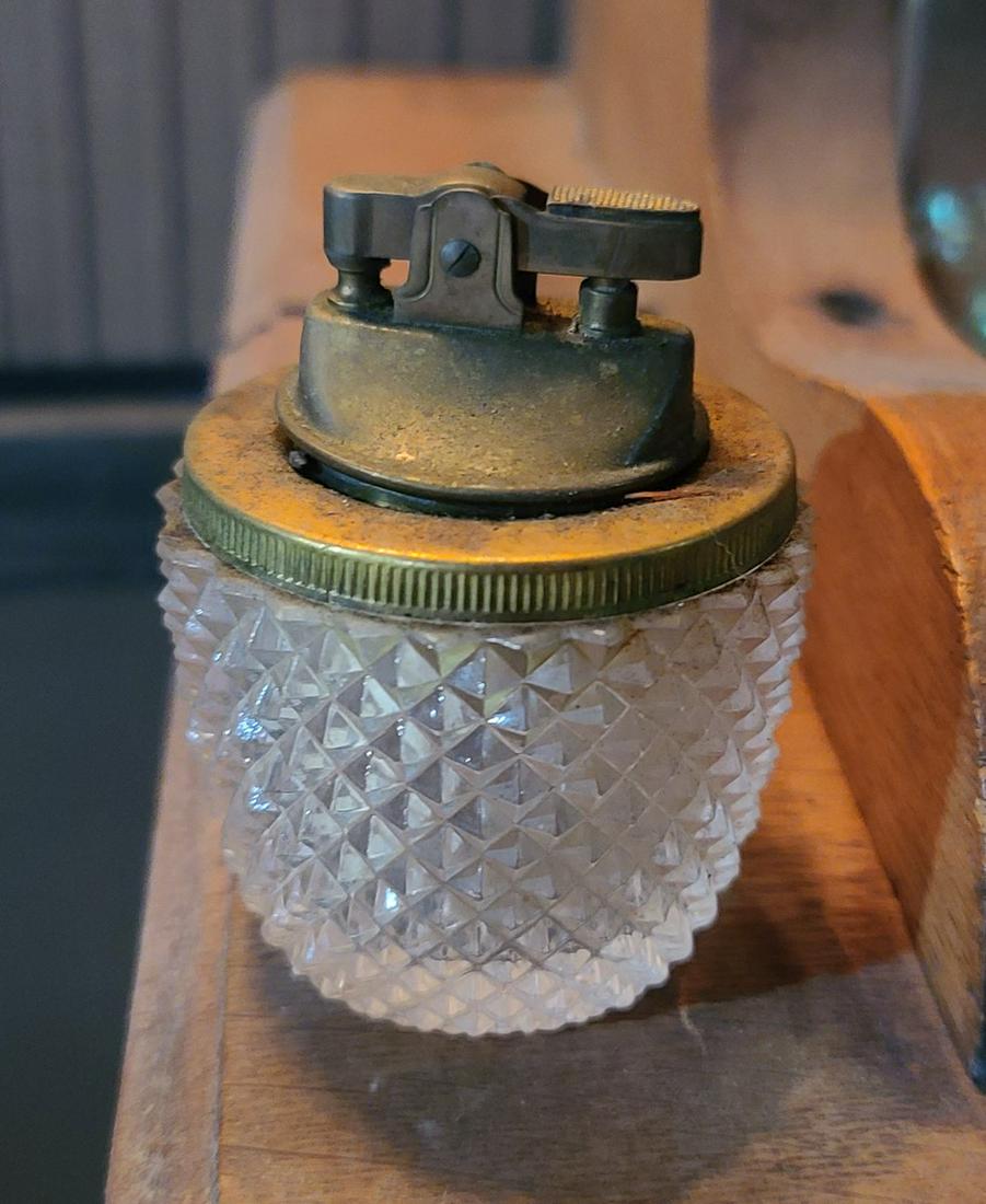 vintage glass and brass lighter: vintage glass and brass lighter