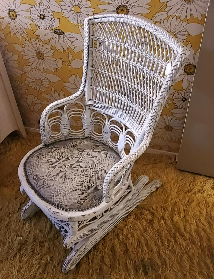 Victorian Wicker and Snakeskin Rocker 34x20x19" (1 of 1)