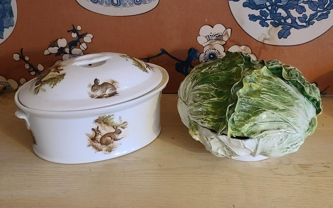 Vintage Porcelain Rabbit and Lettuce Casseroles (1 of 2)