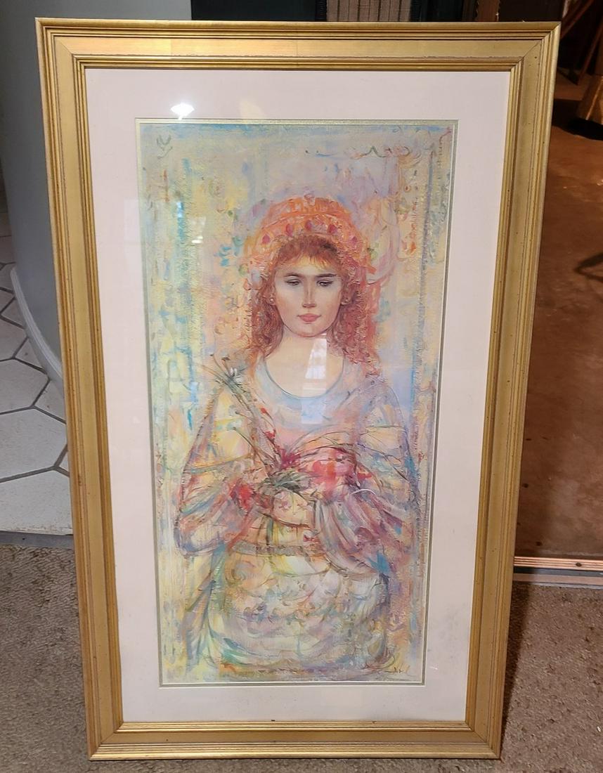 Framed Signed Edna Hibel Art 44x26" (1 of 1)
