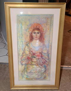 Framed Signed Edna Hibel Art 44x26": Framed Signed Edna Hibel Art 44x26"