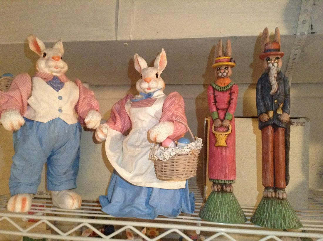 Two Paper Mache and Two Ceramic Bunnies: Two Paper Mache and Two Ceramic Bunnies