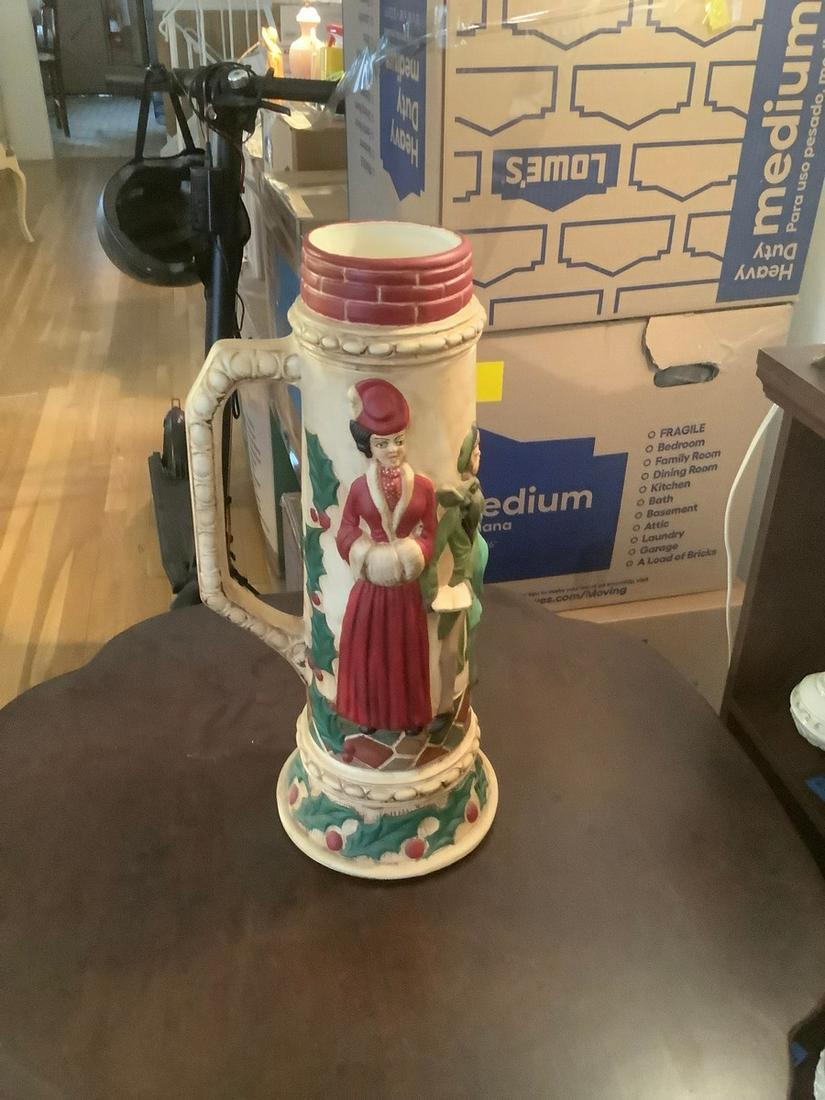 large ceramic holdiay themed beer steain 1969 signed on: large ceramic holdiay themed beer steain 1969 signed on bottom 16 inches