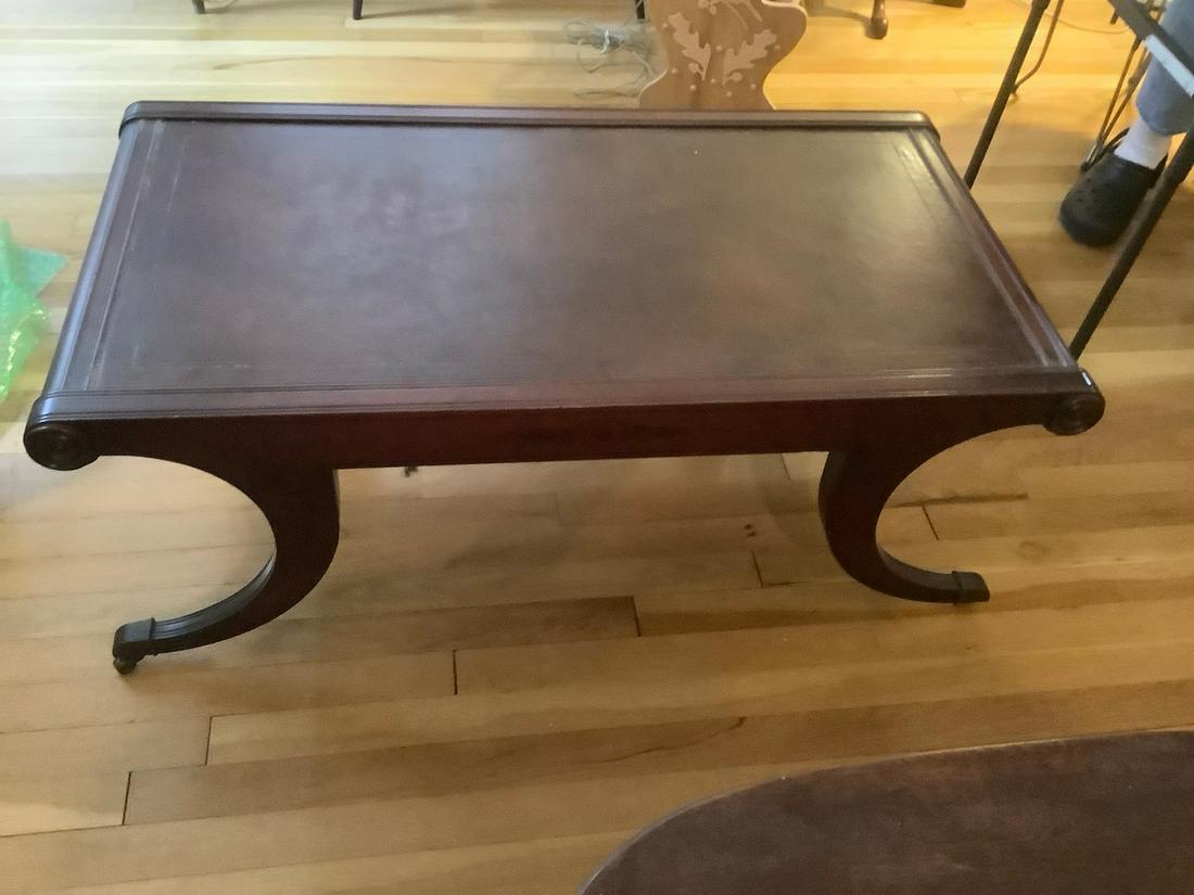 solid wood scroll coffee table with casters 16x40 (1 of 1)