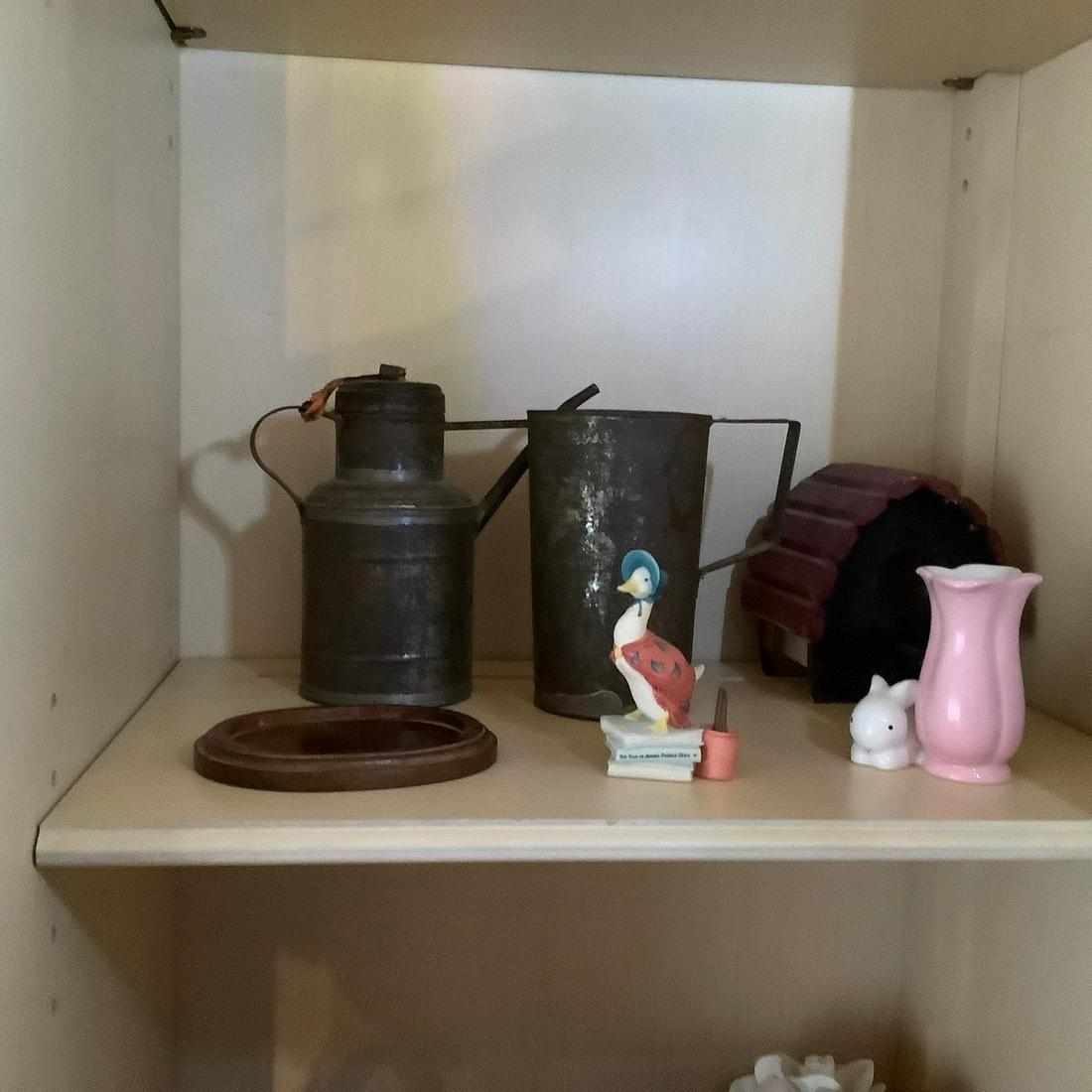 Lot of decorative collectibles, hammered tin, ceramic: Lot of decorative collectibles, hammered tin, ceramic and more