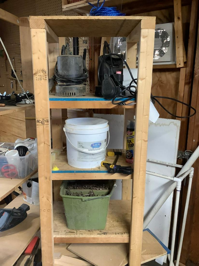 Wood Rolling Shelf with Contents: Wood Rolling Shelf with Contents