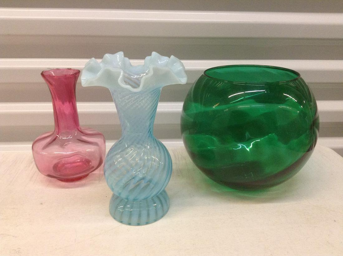 Lot of Colored Glass Vases tallest 8" (1 of 1)