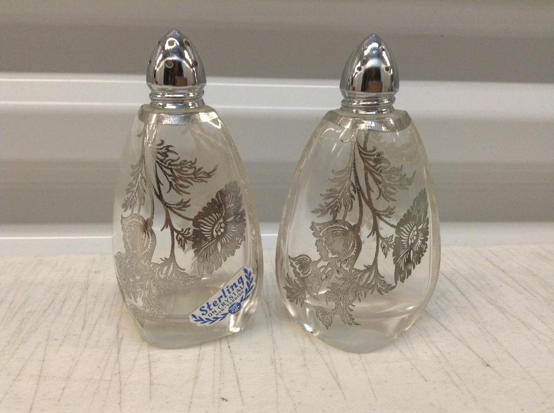 Sterling on Crystal Salt N Pepper Shakers 4.5" (1 of 1)