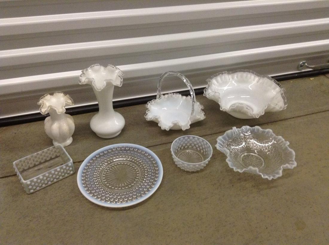 Lot of Moonstone and Clear Ruffled Edge Milkglass: Lot of Moonstone and Clear Ruffled Edge Milkglass