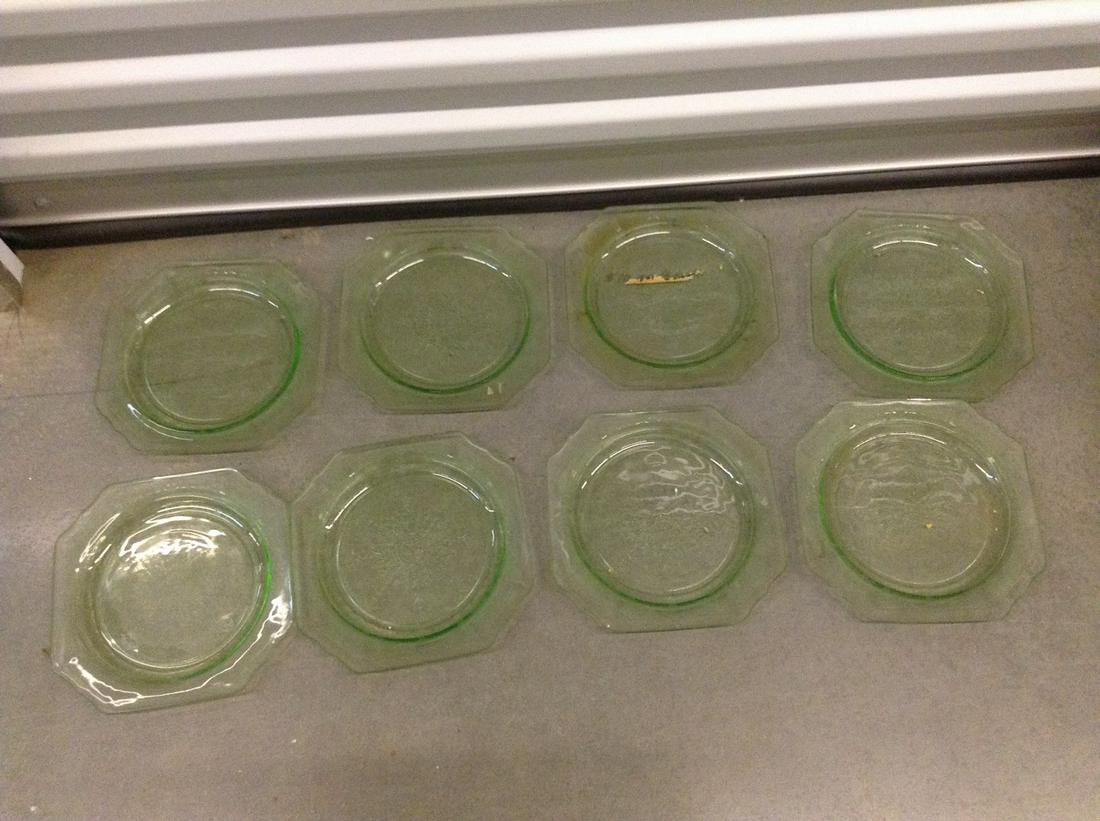 Set of 8 Uranium Glass? Green Depression Glass Square (1 of 1)