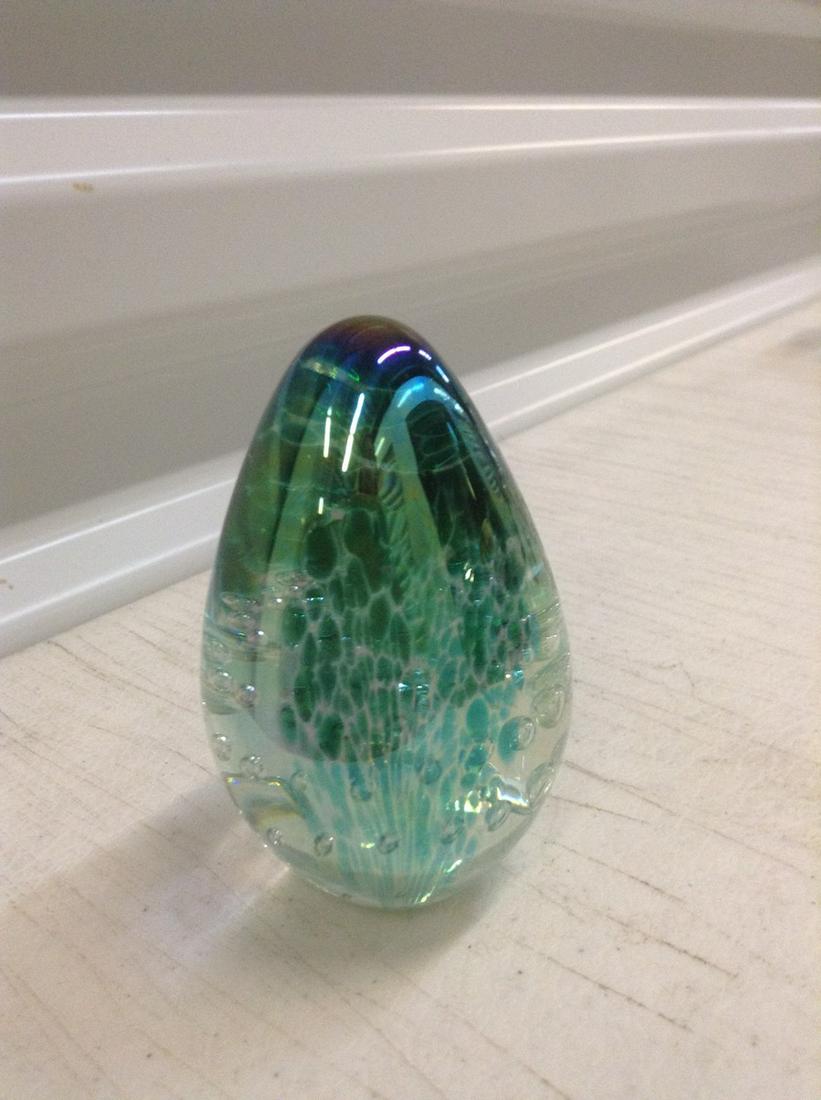Irrisdecent Art Glass Egg signed GES 3": Irrisdecent Art Glass Egg signed GES 3"