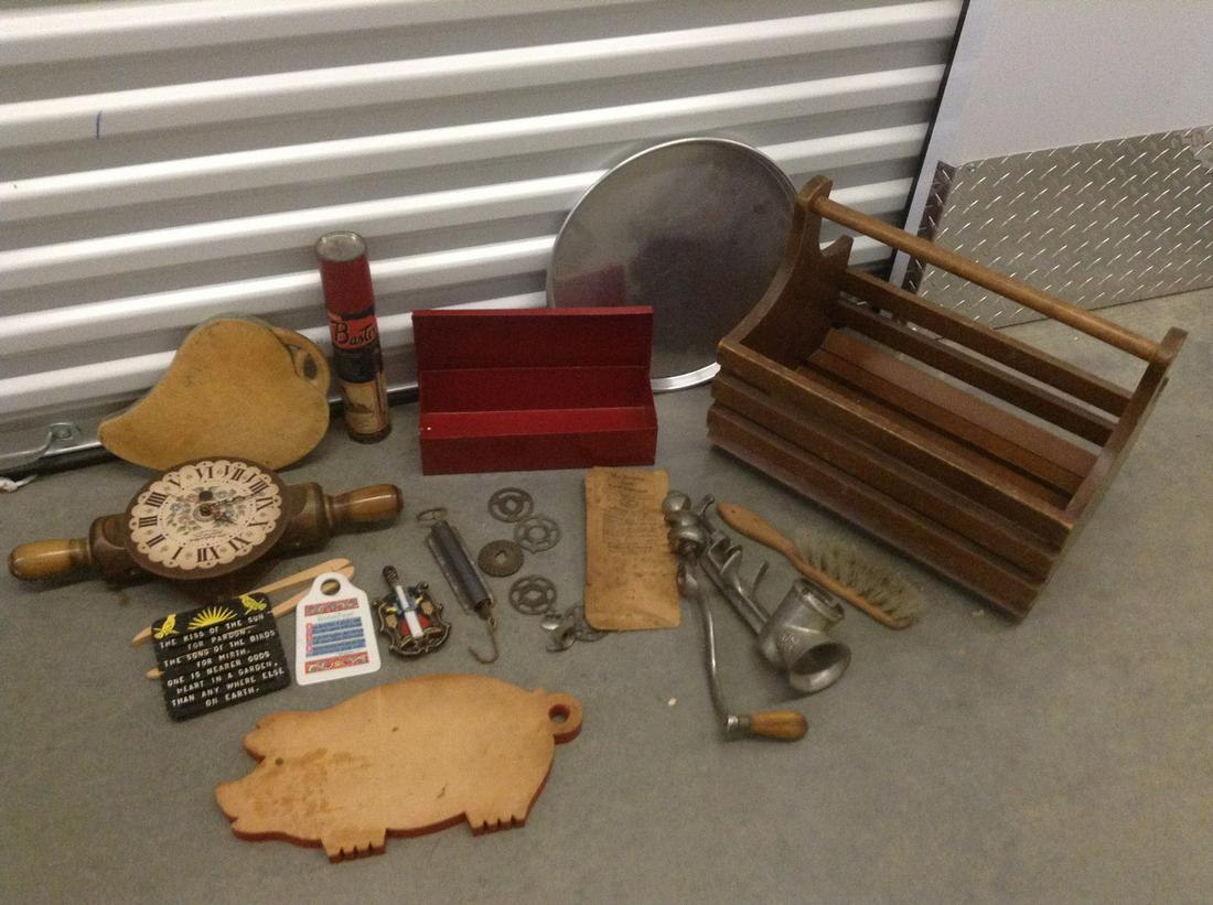 Vintage Kitchen Items, Wood Basket, metal box and more (1 of 1)
