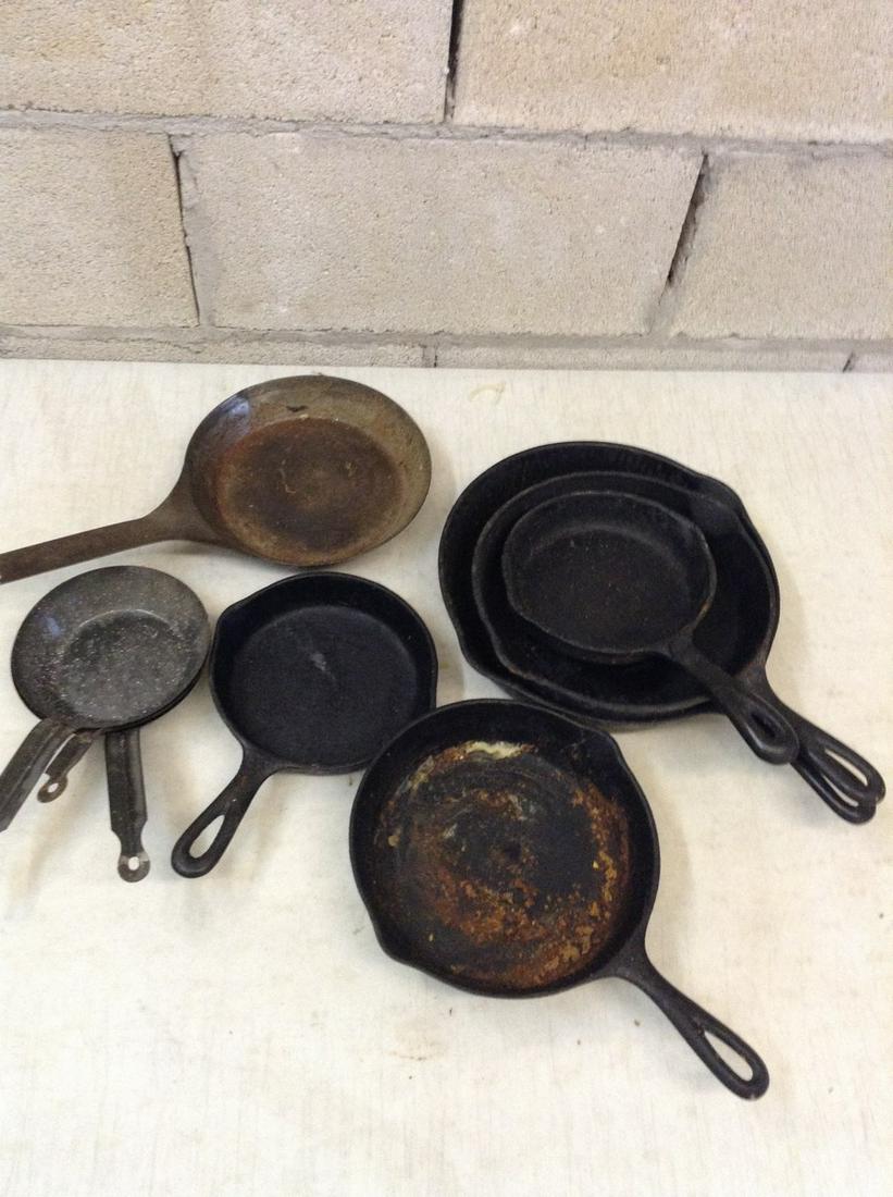 Lot of Wagner's 1891 Original Cast Iron Skillets and: Lot of Wagner's 1891 Original Cast Iron Skillets and More