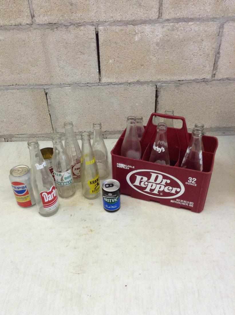 Large lot of vintage soda bottles, Dr Pepper carrier (1 of 1)