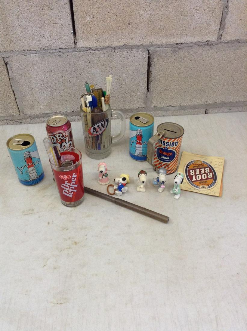Vintage soda cans, advertising, snoopy figures and more: Vintage soda cans, advertising, snoopy figures and more