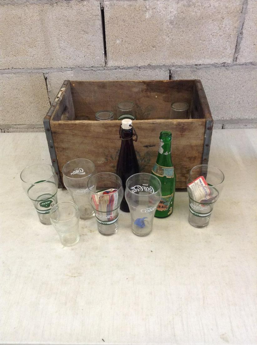 Lot of vintage soda glassware and more in crate: Lot of vintage soda glassware and more in crate