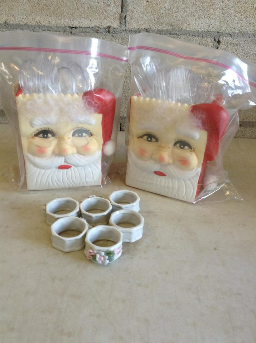 Two Ceramic Santa Claus Decorative Holders and Napkin (1 of 1)