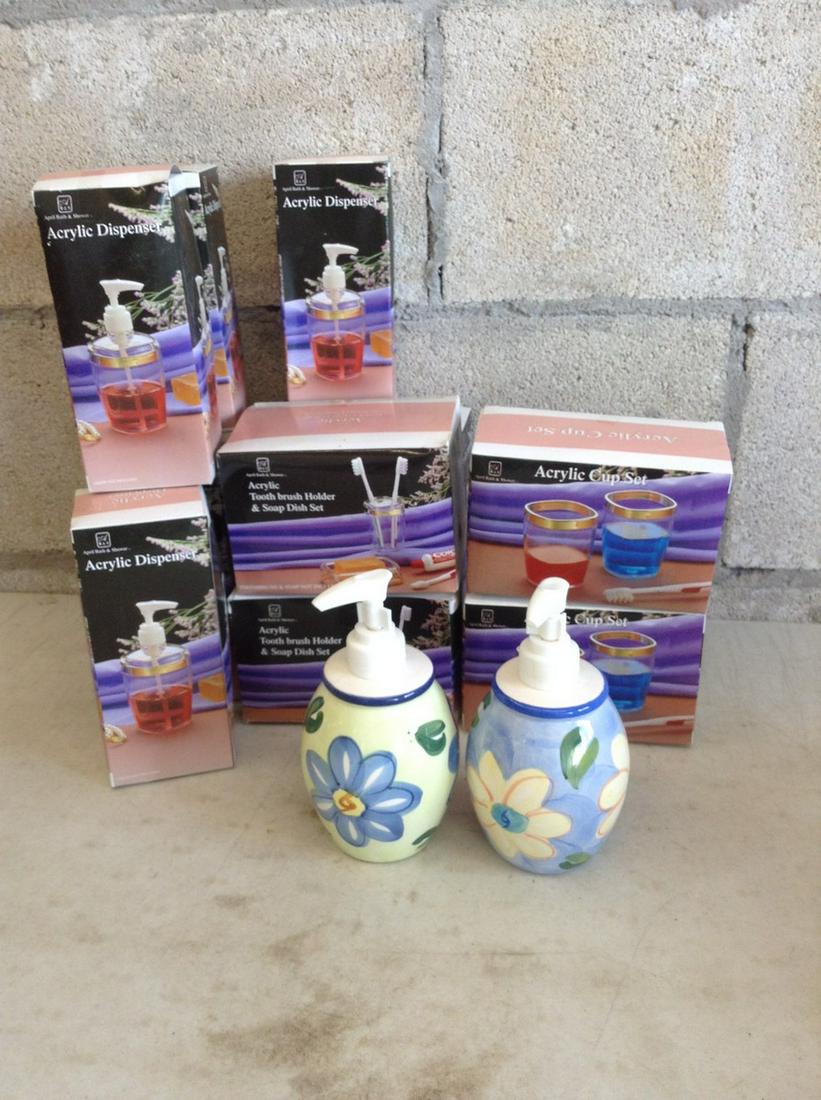 Lot of Acrylic Dispensers, Cup Sets and More: Lot of Acrylic Dispensers, Cup Sets and More