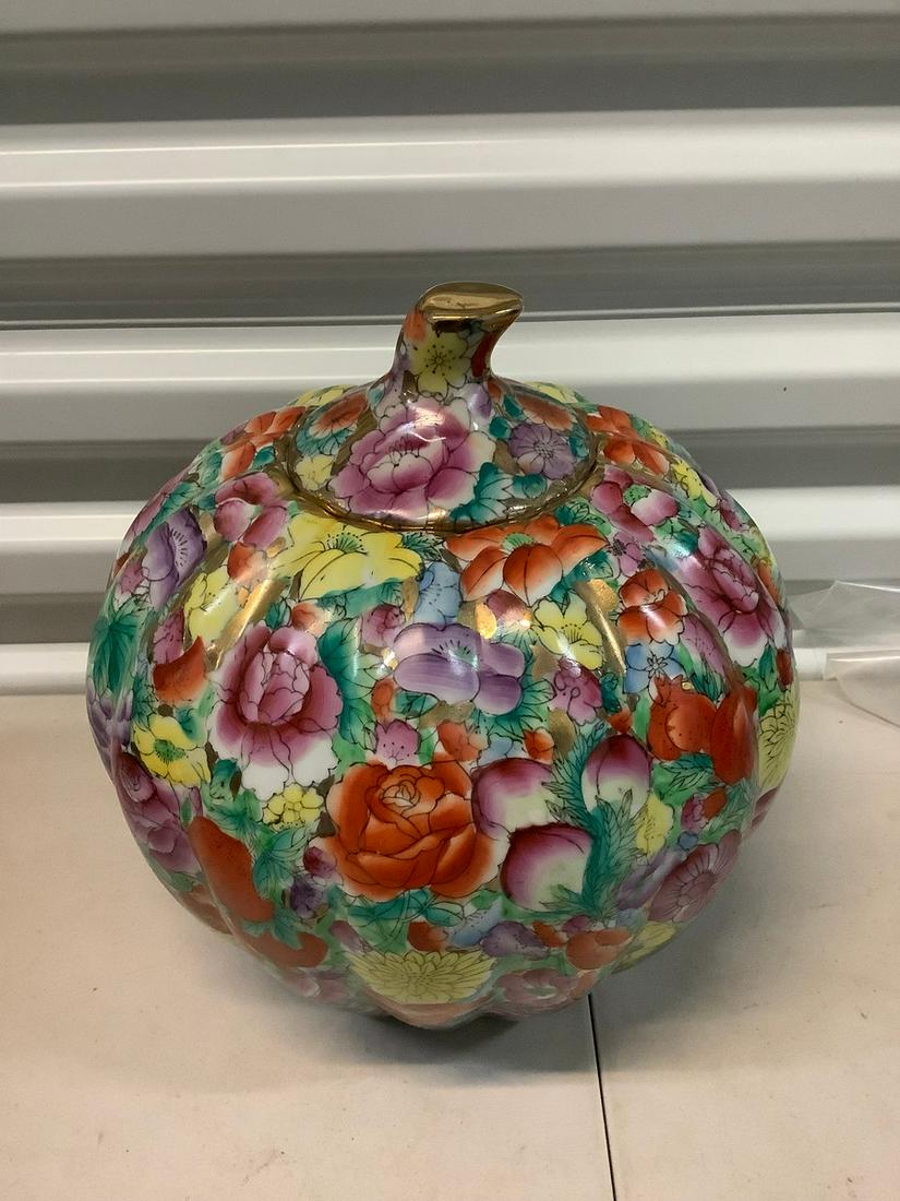 Floral pumpkin cookie jar 12" (1 of 1)