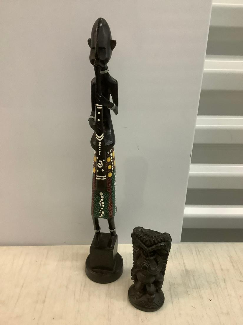 Wood African Statue 12.5 in. and Hawaiian Totem Pole (1 of 1)