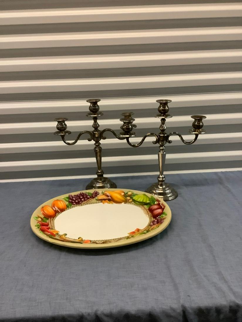 Two Silver Plated Candelabras 14x13 and Plastic Harvest (1 of 1)