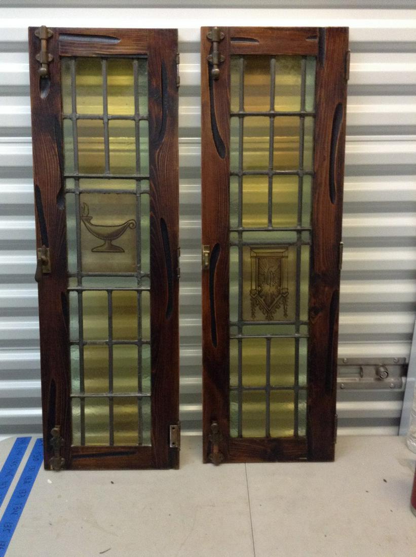 Pair stained glass panels 33x7 set in wood frames (1 of 1)