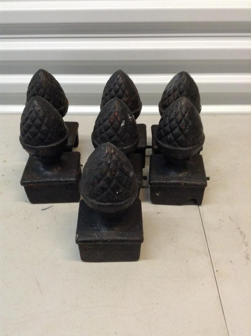 Lot of 7 antique cast iron fence post tops tallest 8 (1 of 1)