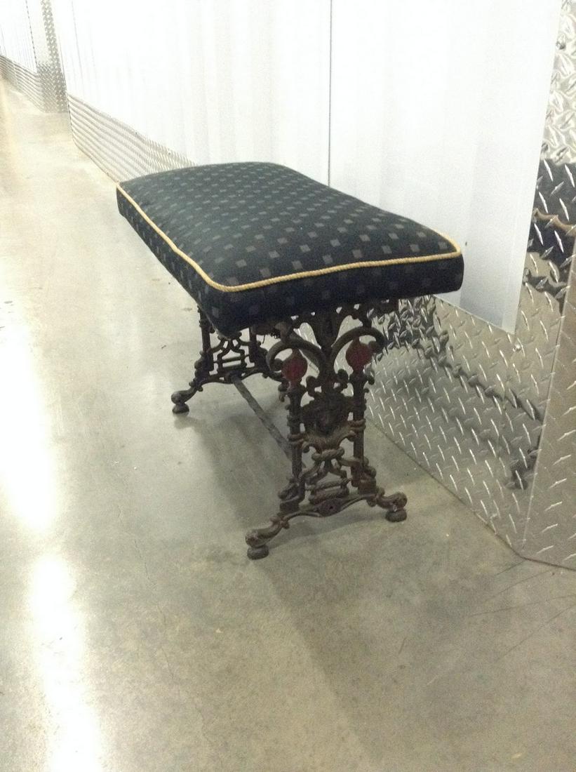 quaint cushioned rectangular stool with cast iron base (1 of 1)