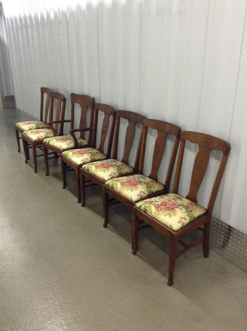 Set of 7 wooden dining room chairs with cushions: Set of 7 wooden dining room chairs with cushions tallest 40 inches